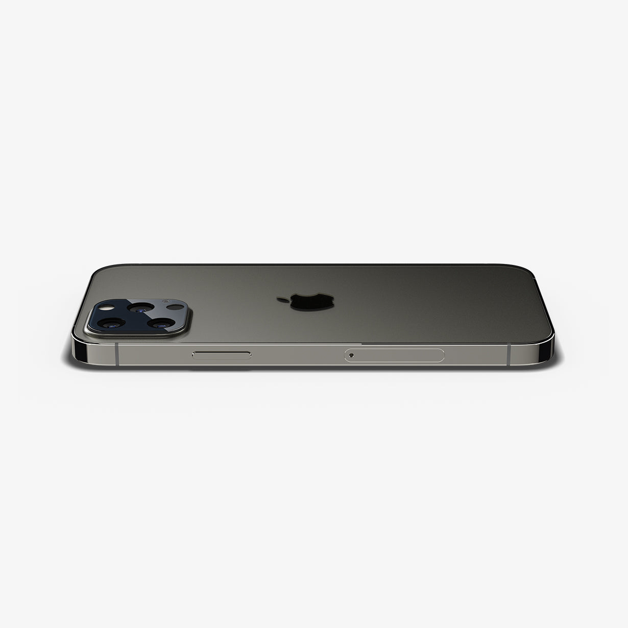 AGL02457 - iPhone 12 Pro Optik Lens Protector in Graphite showing the back, partial side with lens protector installed