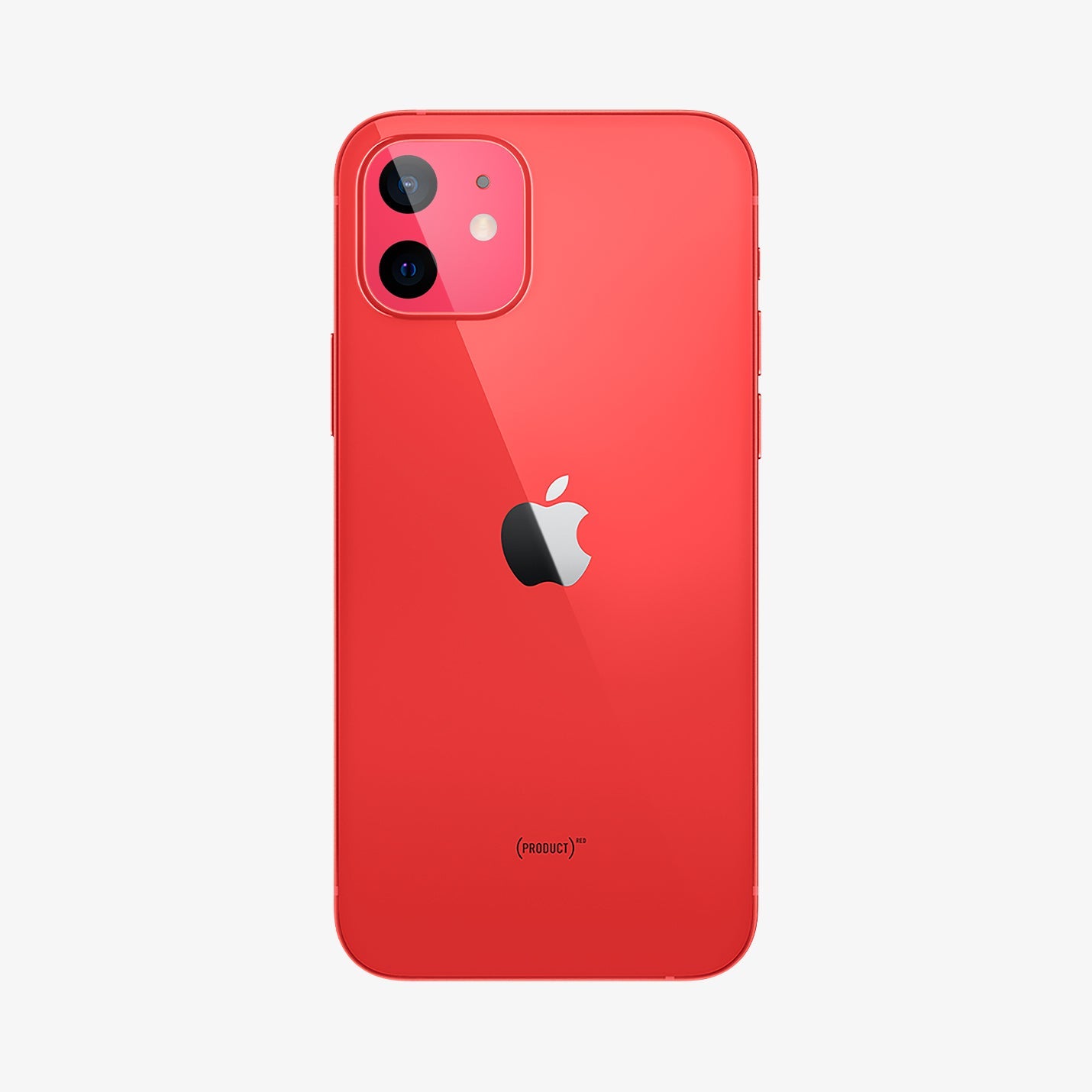 AGL02472 - iPhone 12 Optik Lens Protector in Product Red showing the back of the device with lens protector installed