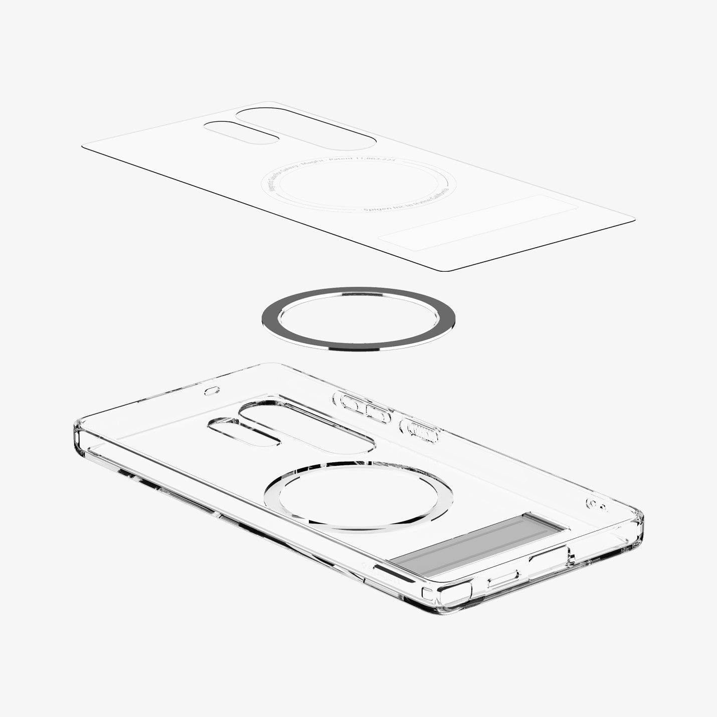 ACS08963 - Galaxy S25 Ultra Case Ultra Hybrid S in Clear White showing the inner layer hovering above the detached magring and the case