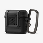 ACS09020 - AirPods 4 Case Lock Fit in Matte Black showing the front and partial with carabiner