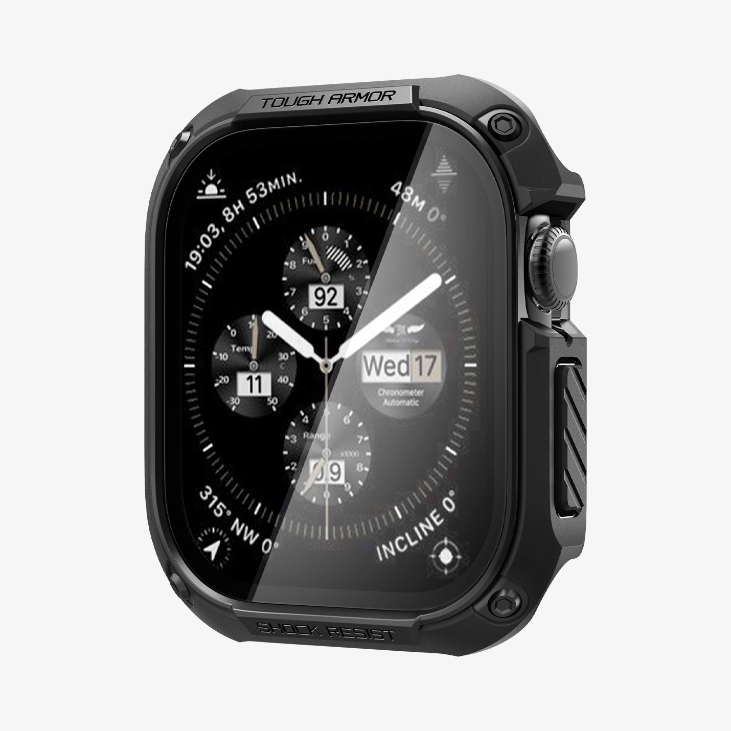 ACS08603 - Apple Watch 10 (46mm) Case Tough Armor in Black showing the front and sides of the case