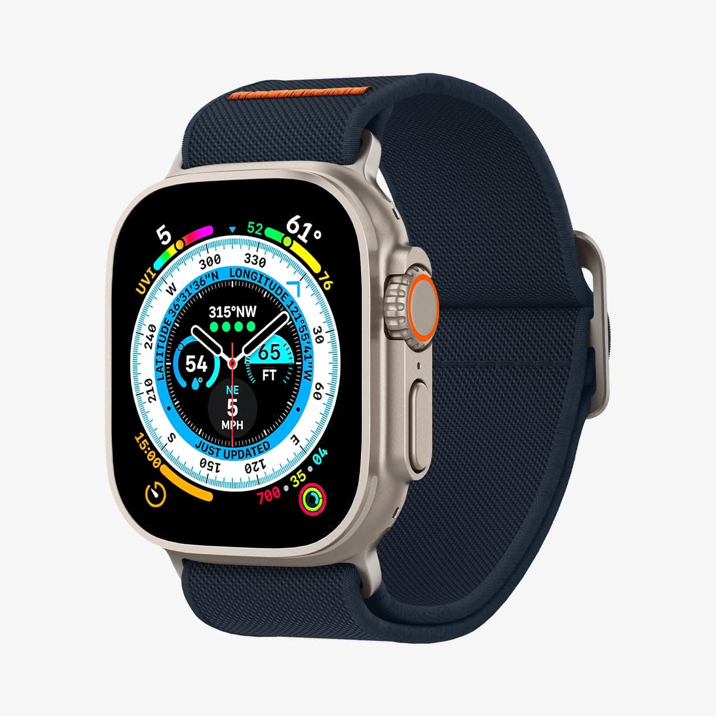 AMP05984 - Apple Watch Series (Apple Watch (49mm)/Apple Watch (45mm)/Apple Watch (42mm)) Watch Band Lite Fit Ultra in navy showing the front and inside of band