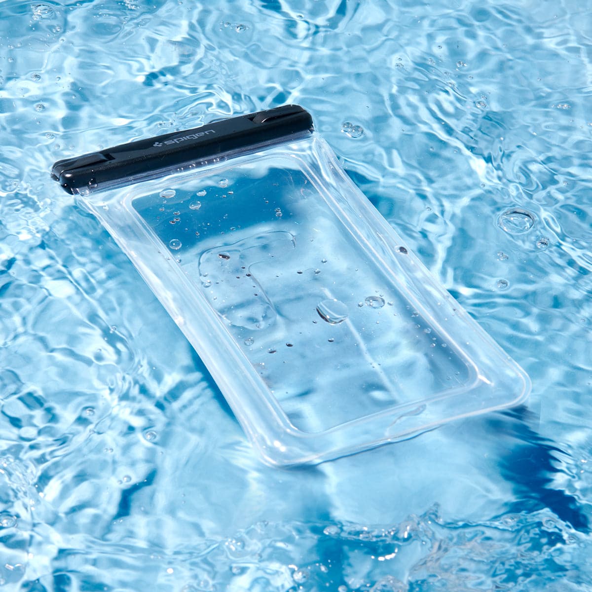 AMP04528 - AquaShield Waterproof Floating Case (2 Pack) A610 in Crystal Clear showing the front of the waterproof case floating on the surface of the water