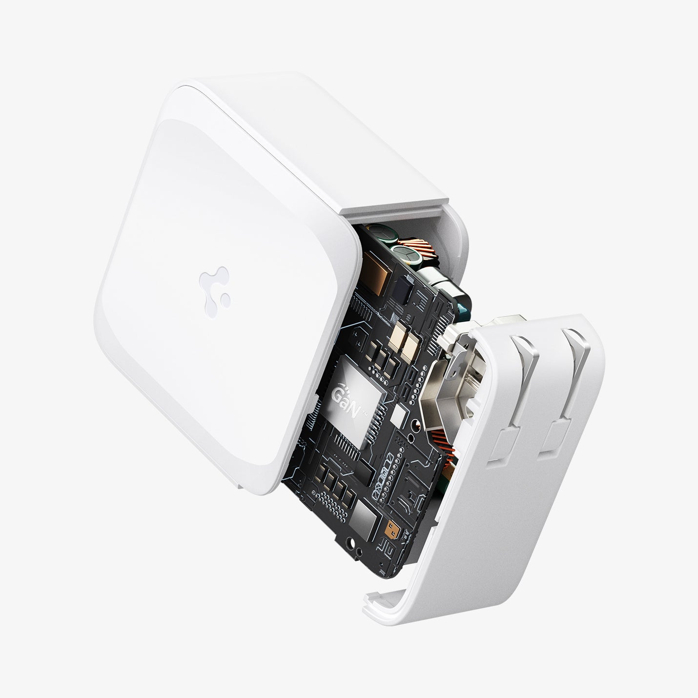 ACH02081 - ArcStation™ Pro GaN 70W Dual Port Wall Charger PE2007 in White showing  the inner parts of a charger showing chipset board