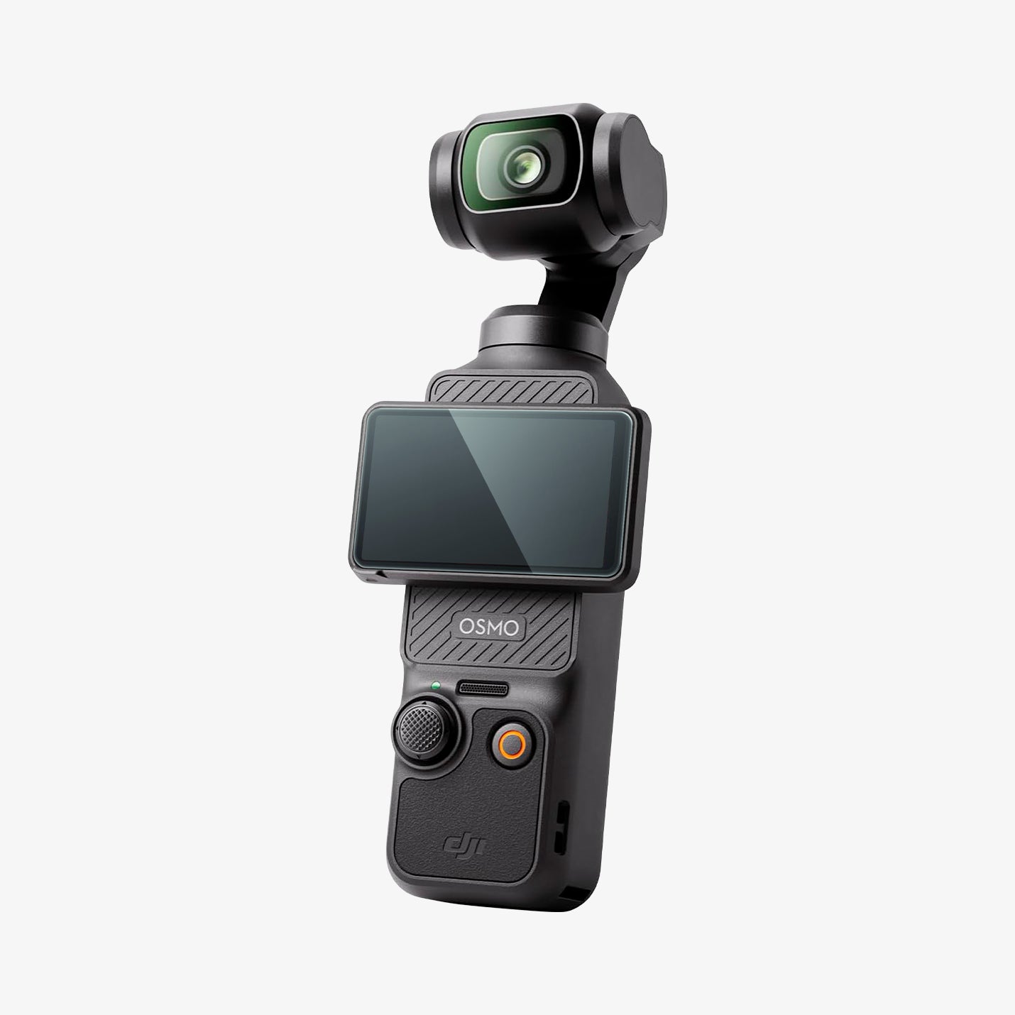 AGL07481 - DJI Osmo Pocket 3 Glas.tR SLIM in Clear showing the front, partial side with camera monitor positioned horizontally facing the left side