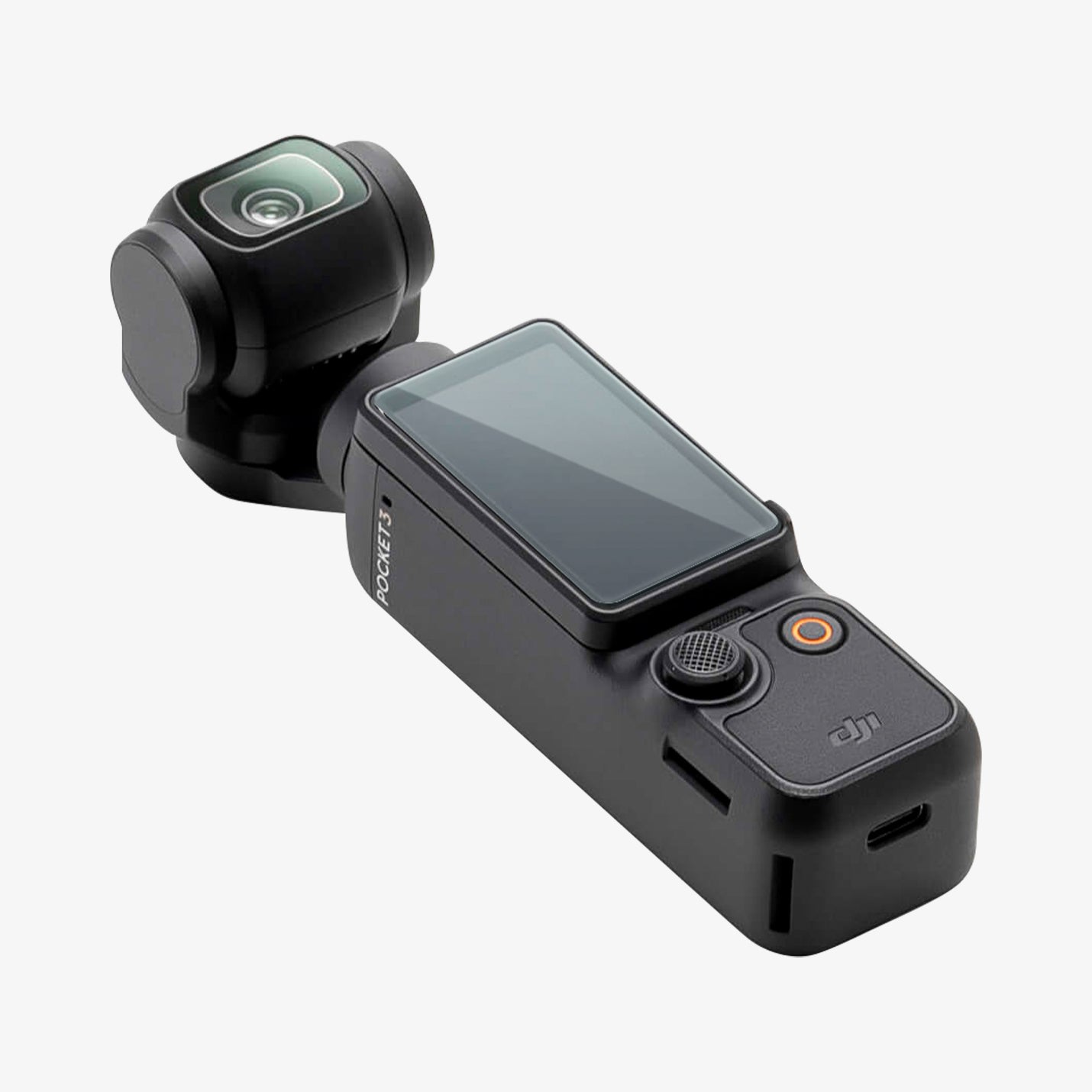 AGL07481 - DJI Osmo Pocket 3 Glas.tR SLIM in Clear showing the front, side and bottom of the device on a flat surface