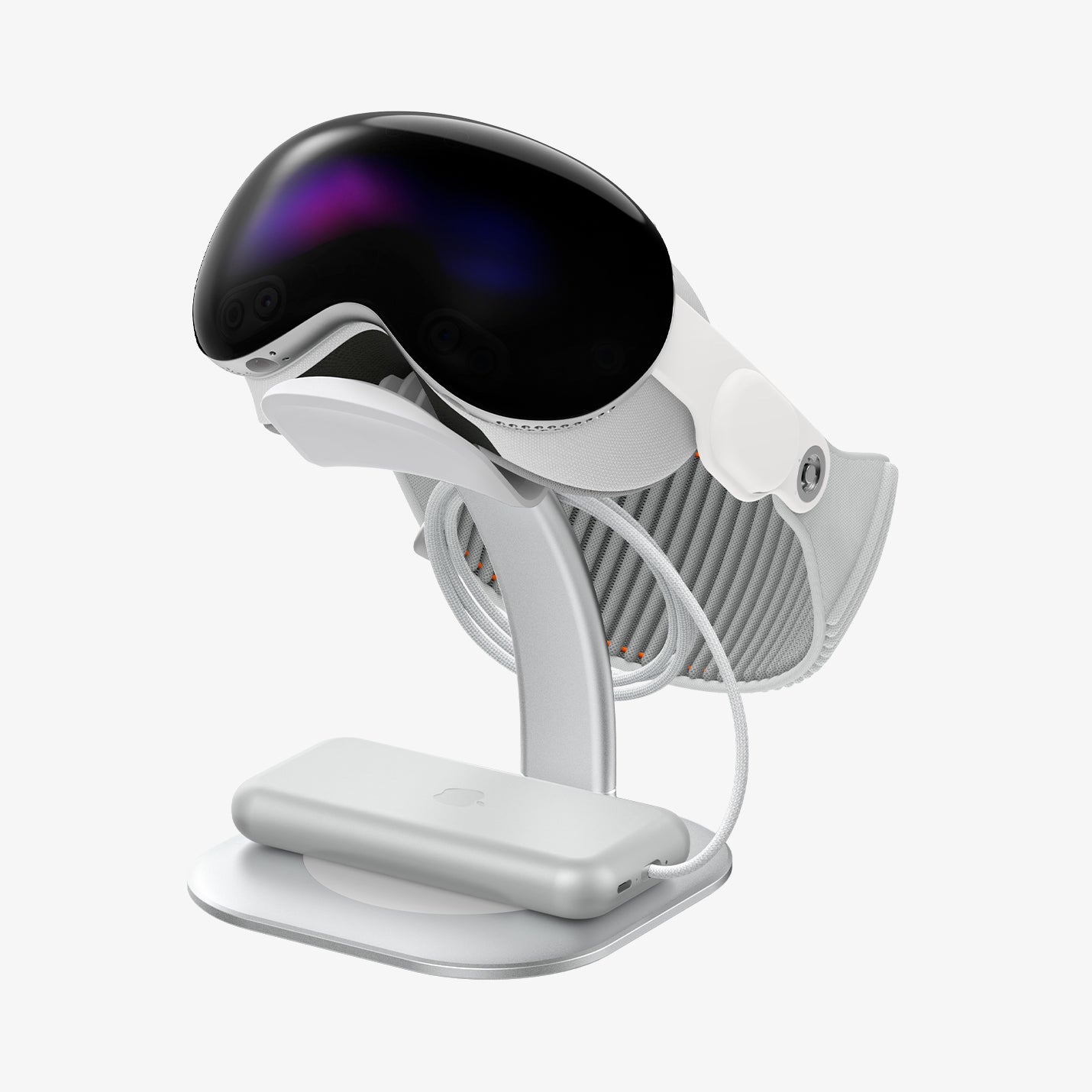 AGP08664 - Apple Vision Pro Stand DR110 in White showing the front with a device attached