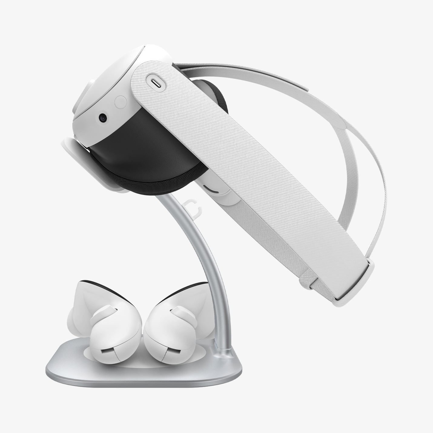 AGP08664 - Apple Vision Pro Stand DR110 in White showing the side with device attached