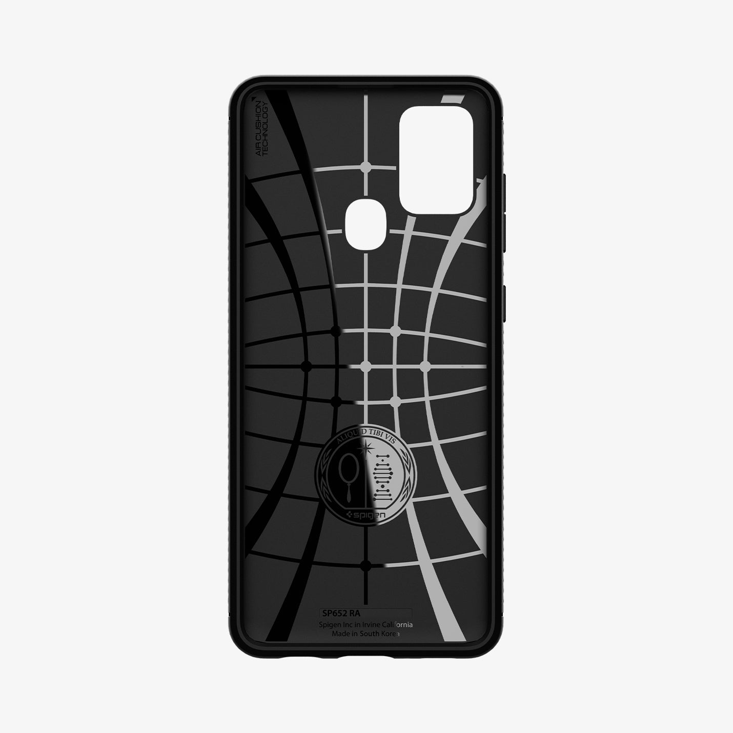 ACS00974 - Galaxy A21s Case Rugged Armor in Matte Black showing the with spider web pattern