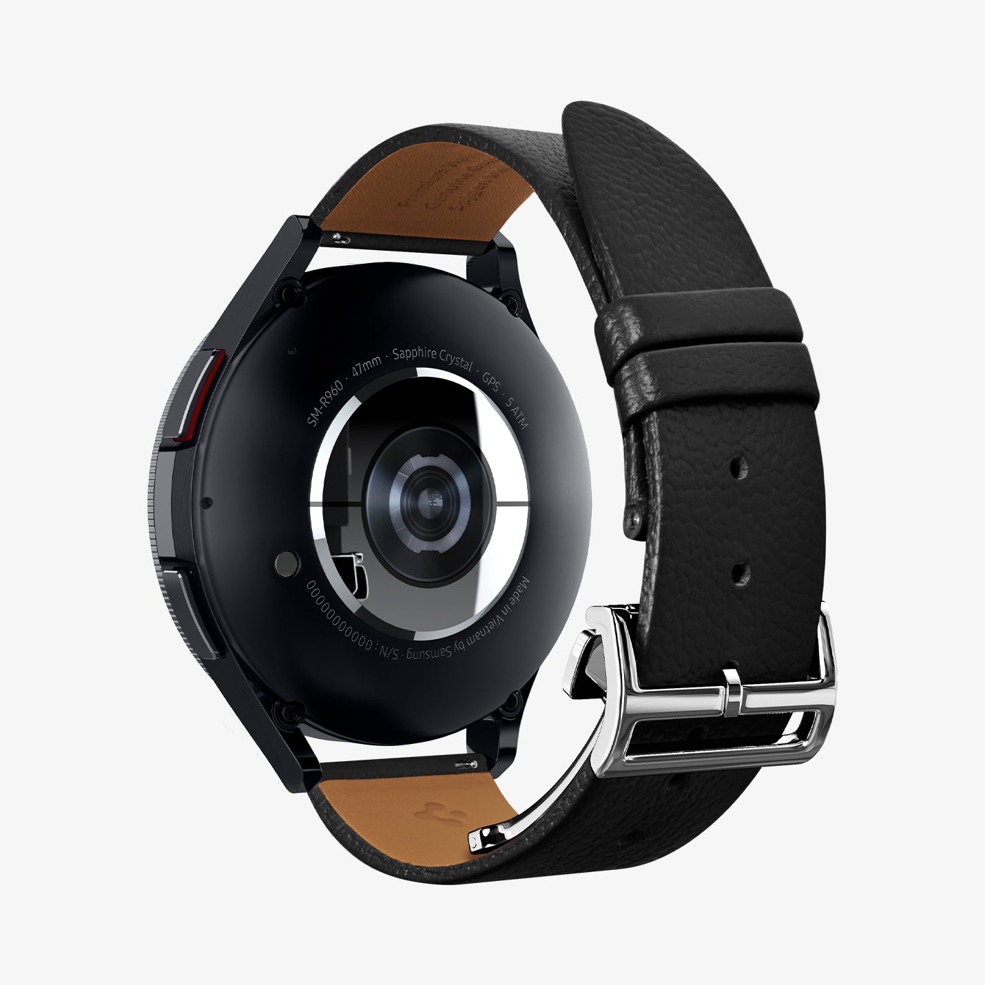 AMP06956 - Galaxy Watch Band Enzo (20mm) in black showing the back and inside of band