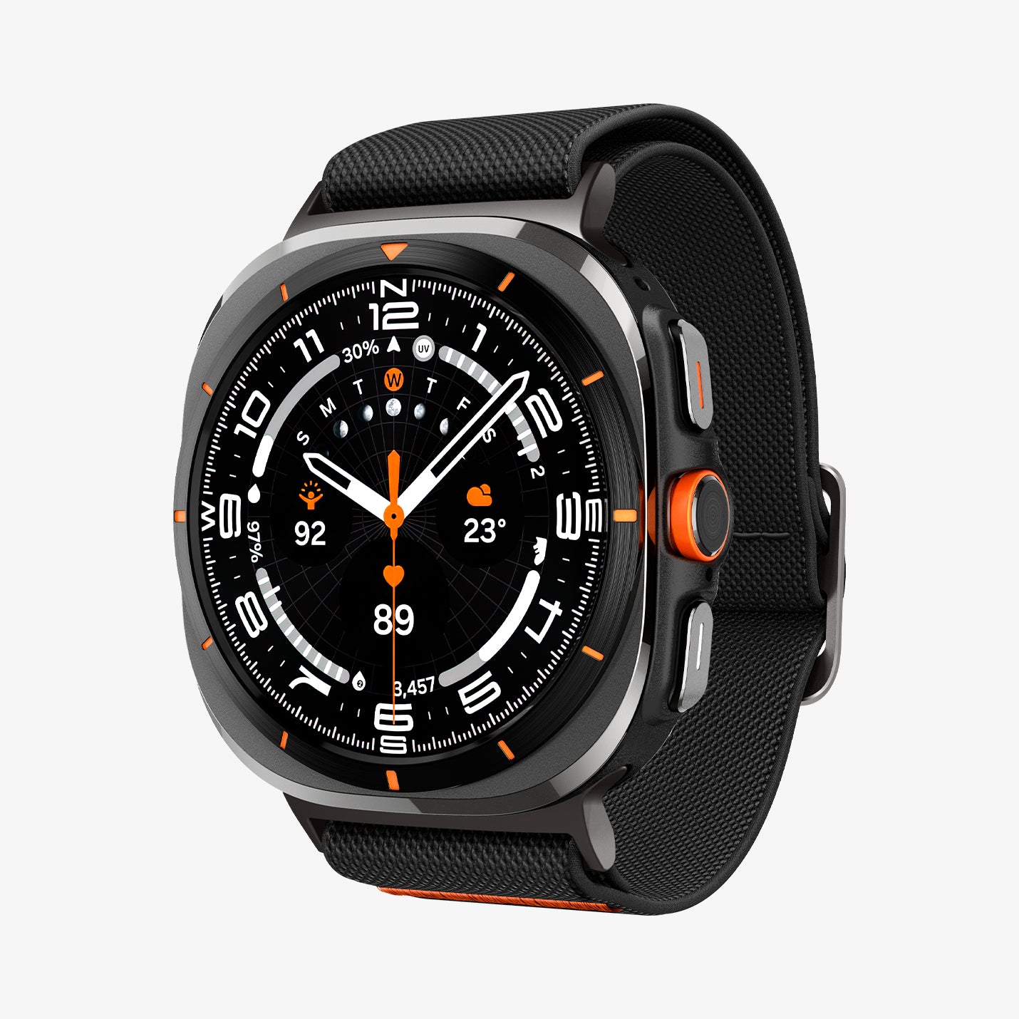 AMP08772 - Galaxy Watch Ultra (47mm) Case Lite Fit Band in Black showing the front and partial inner bottom