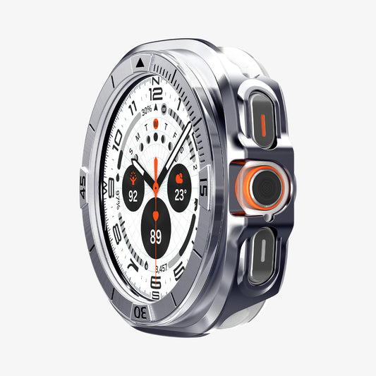 ACS08828 - Watch Ultra (47mm) Case Bezel Tune Pro in Silver showing the partial front and side of an apple watch head without a strap