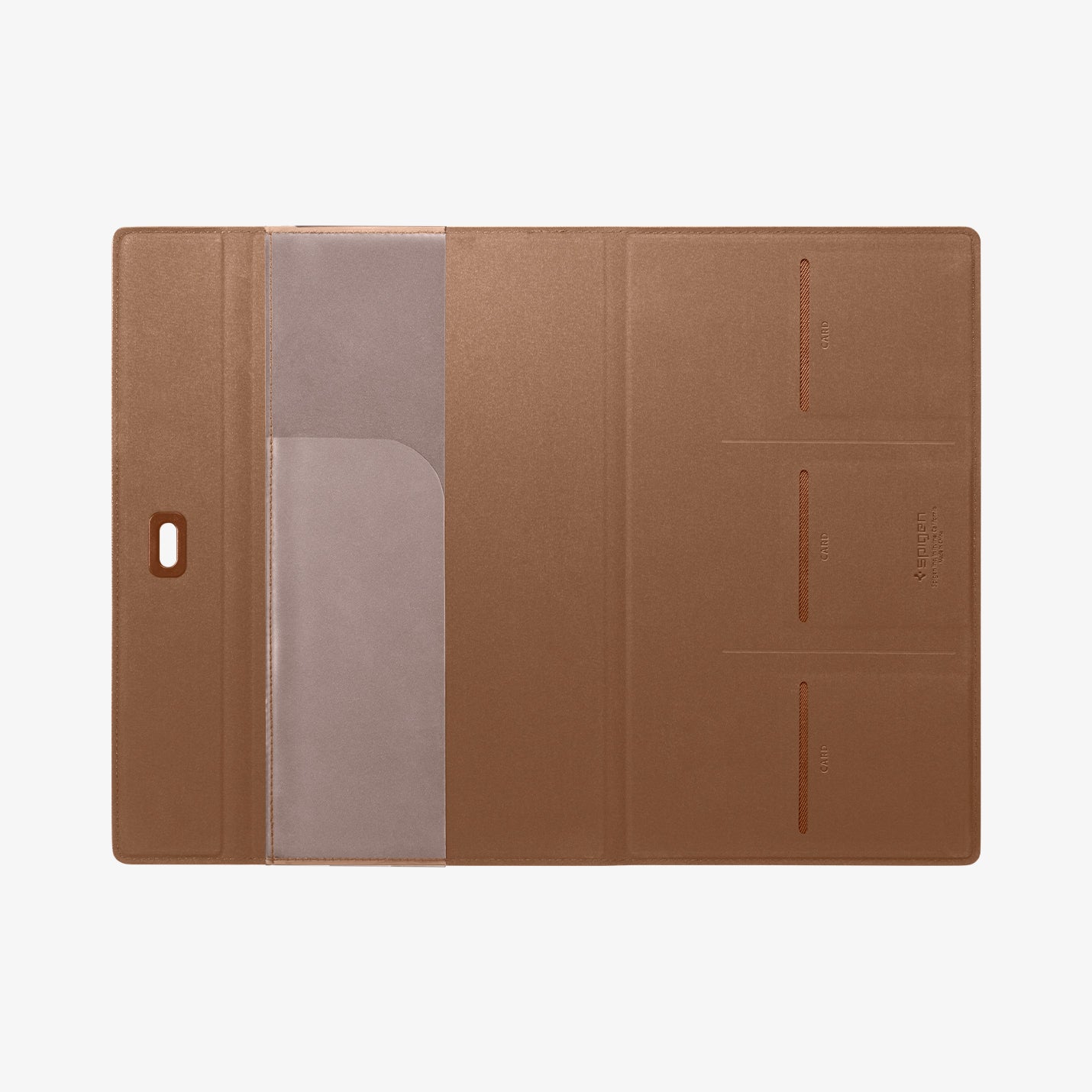 ACP08882 - Registration Card Holder | IC100 in Dune Beige showing the inside, full open with 3 card slots and  and one compartment on the other side