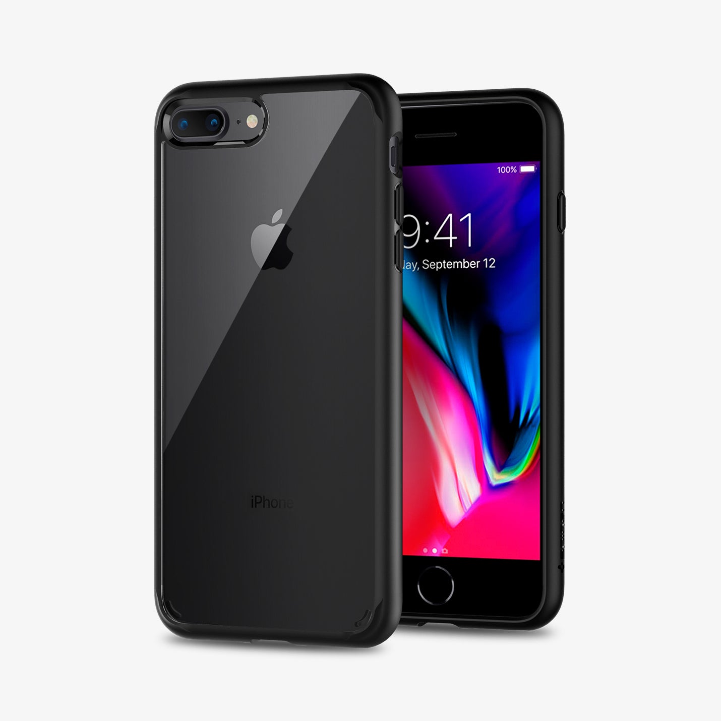 043CS21137 - iPhone 8 Plus Case Ultra Hybrid in Black showing the back next to it, showing the front