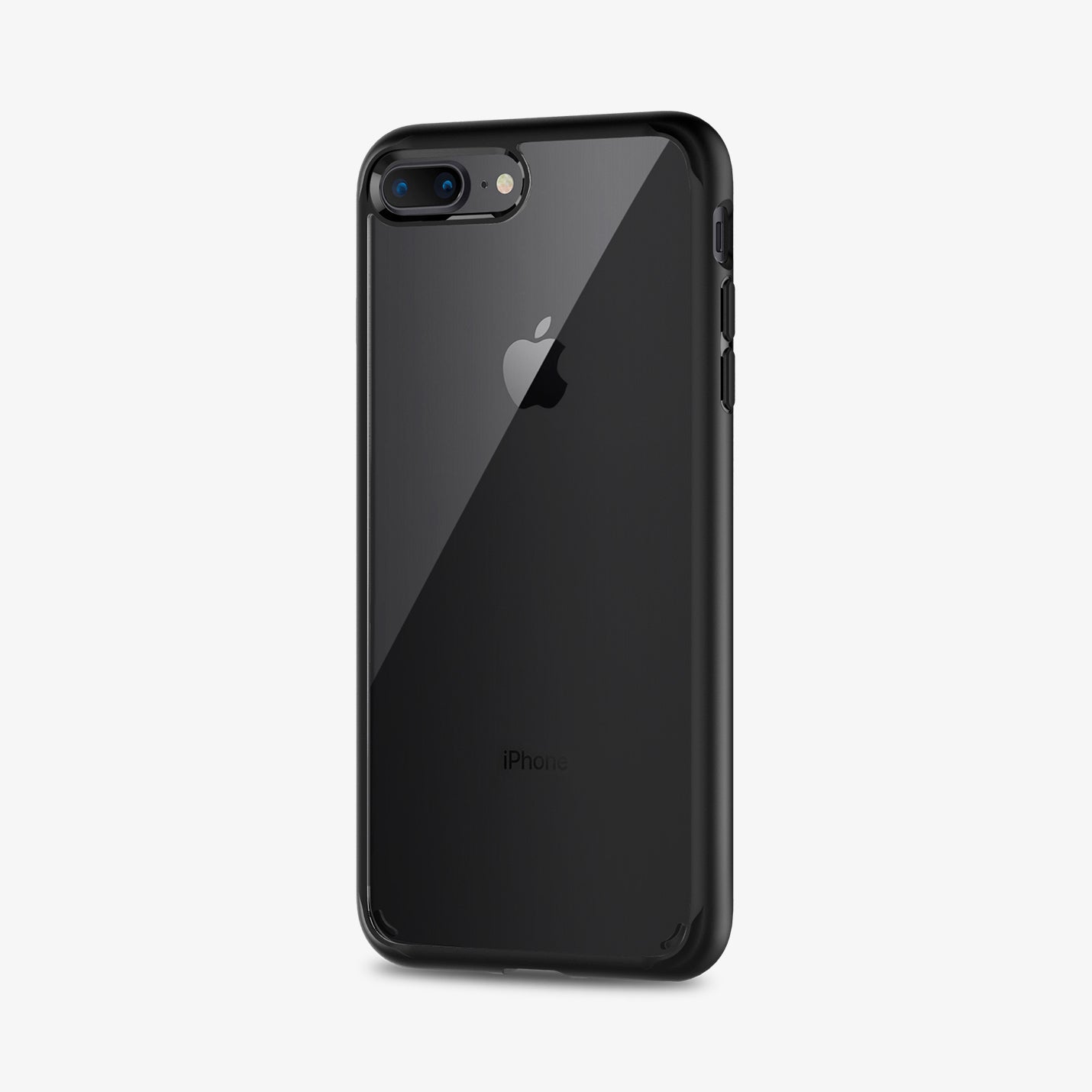 043CS21137 - iPhone 8 Plus Case Ultra Hybrid in Black showing the back, showing partial side with side buttons