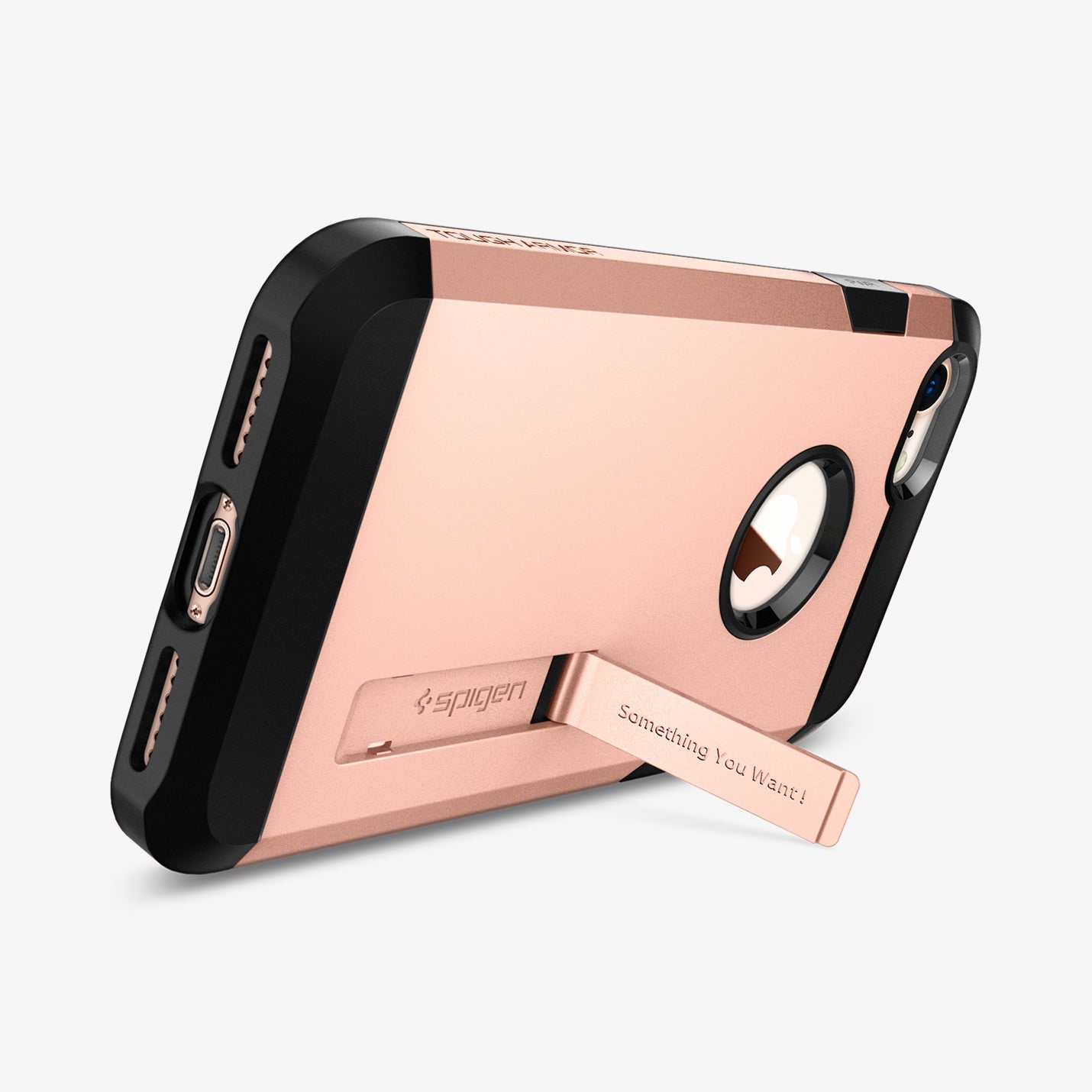 054CS22572 - iPhone 7 Case Tough Armor 2 in Blush Gold showing the back and bottom with a built-in kickstand propped up