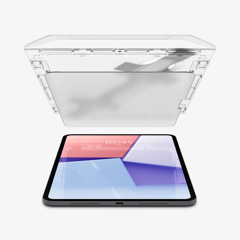 AGL07789 - iPad Pro 11-inch Paper Touch EZ Fit in Clear showing the ez fit tray and screen protector hovering above the device