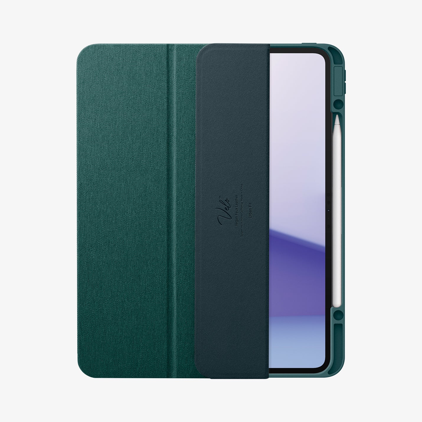 ACS07763 - iPad Pro 13-inch (2024) Case Urban Fit in Midnight Green showing the front, partially open with stylus pen