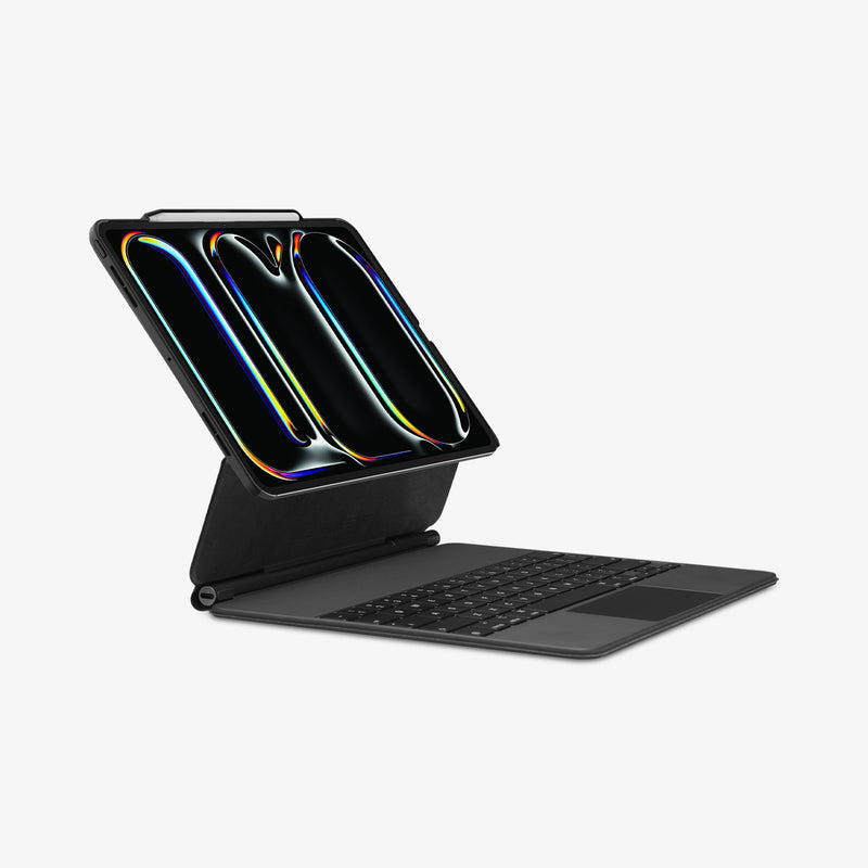 ACS07009 - iPad Pro 13-inch (2024) Case Enzo Aramid in Black showing the front with cover serve as a built-in kickstand and keypad