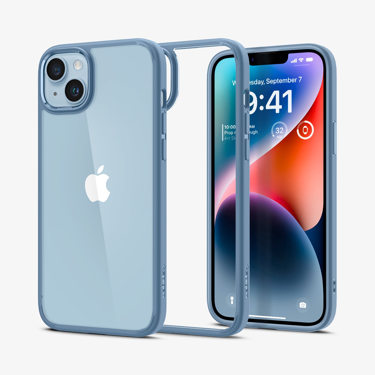 ACS05580 - iPhone 14 Case Ultra Hybrid in sierra blue showing the back, inside and front