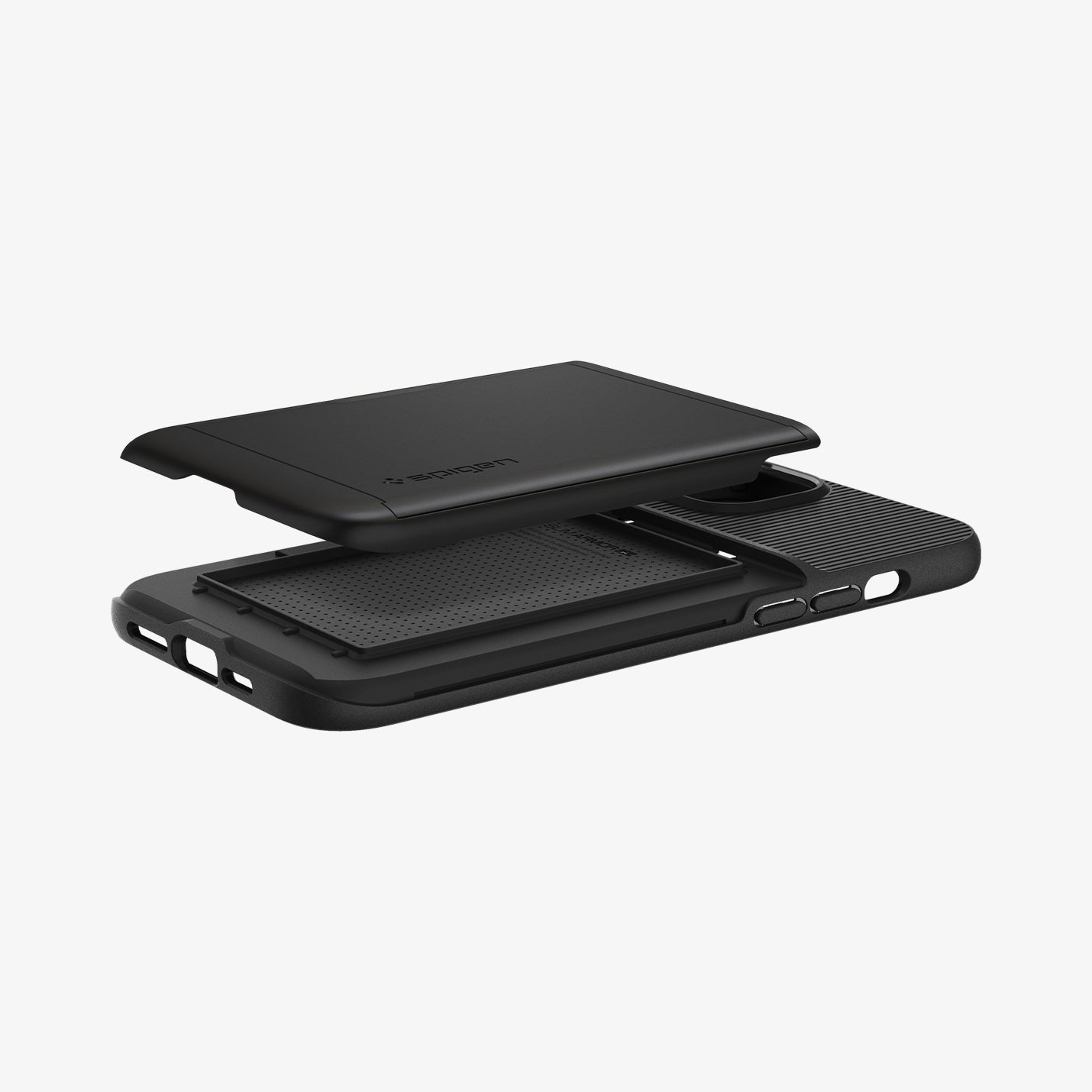 ACS04911 - iPhone 14 Plus Case Slim Armor CS in black showing the back and side with card slot slightly hovering above back of case