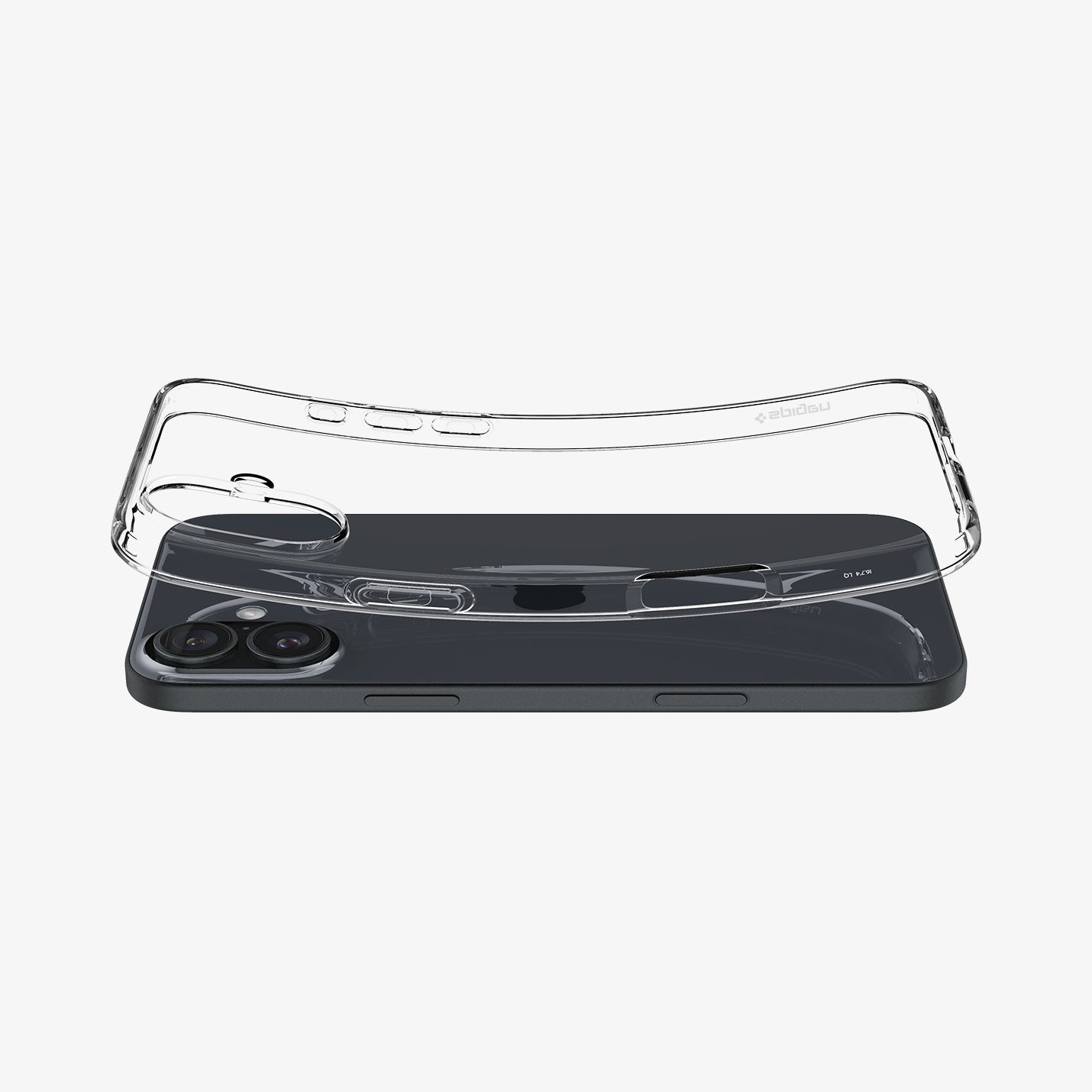 ACS08190 - iPhone 16 Case Liquid Crystal in Crystal Clear showing the back, hovering above the device