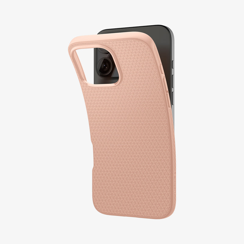 ACS08687 - iPhone 16 Pro Max Case Liquid Air in Rose Titanium showing the back, partially peeled off from the device