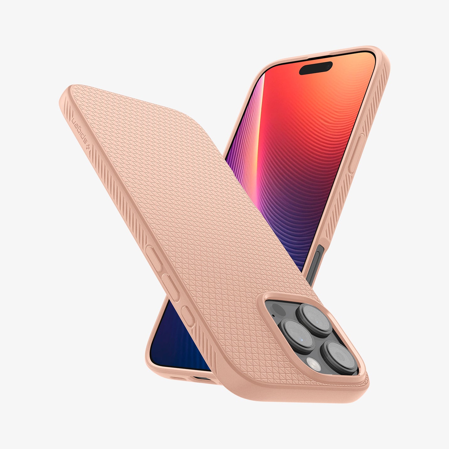 ACS08687 - iPhone 16 Pro Max Case Liquid Air in Rose Titanium showing the back - upside down, partial front, sides and bottom