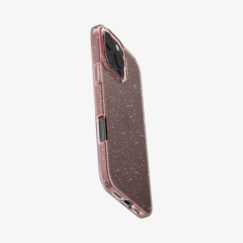 ACS08114 - iPhone 16 Pro Case Liquid Crystal Glitter in Rose Quartz showing the back, partial side and bottom