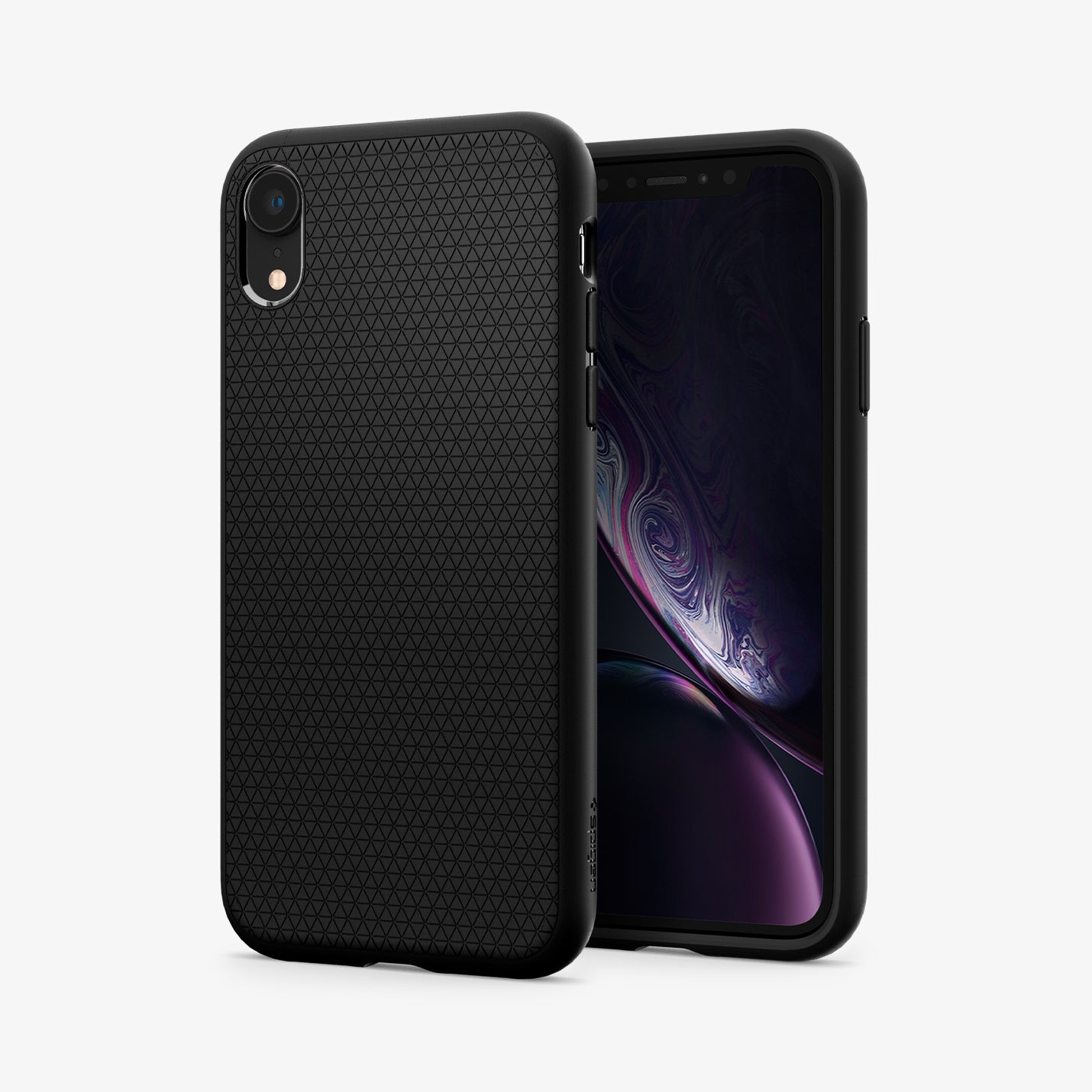 064CS24872  - iPhone XR Case Liquid Air in  Black showing the back, next to it, a device showing front