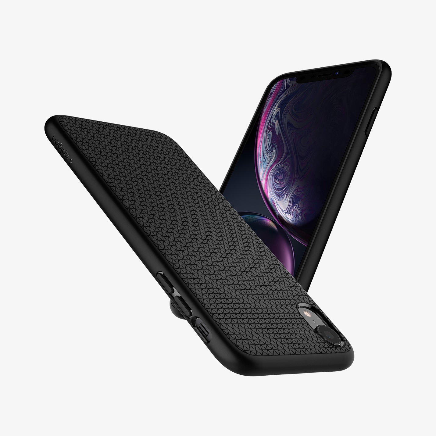 064CS24872  - iPhone XR Case Liquid Air in  Black showing the back, partial side of an upside down beside it, showing front and side