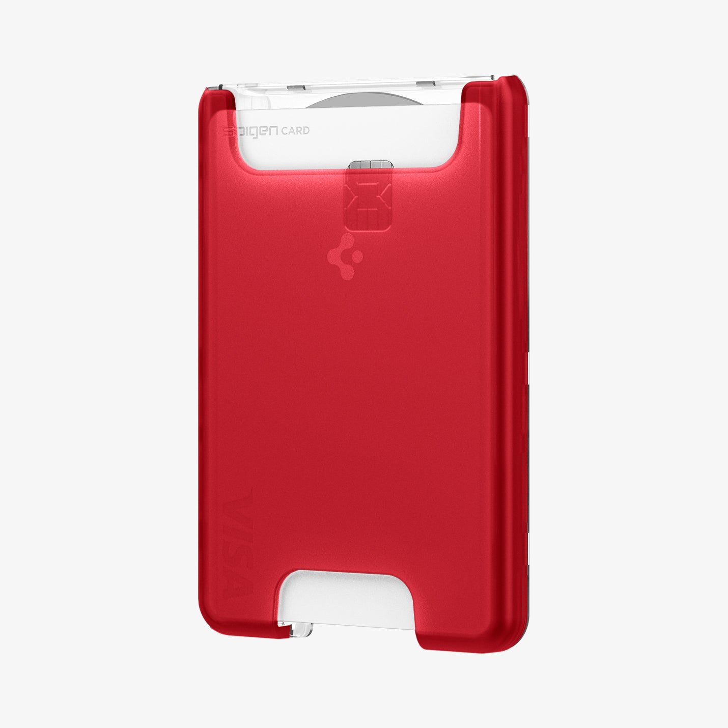 AFA07399 - MagSafe Card Holder Classic C1 (MagFit) in Ruby showing the front, partial side with single card inserted