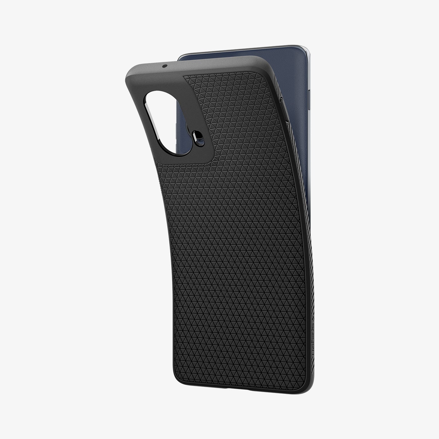 ACS08685 - Motorola Edge (2024) Case Liquid Armor in Matte Black showing the back partially peeled off from the device