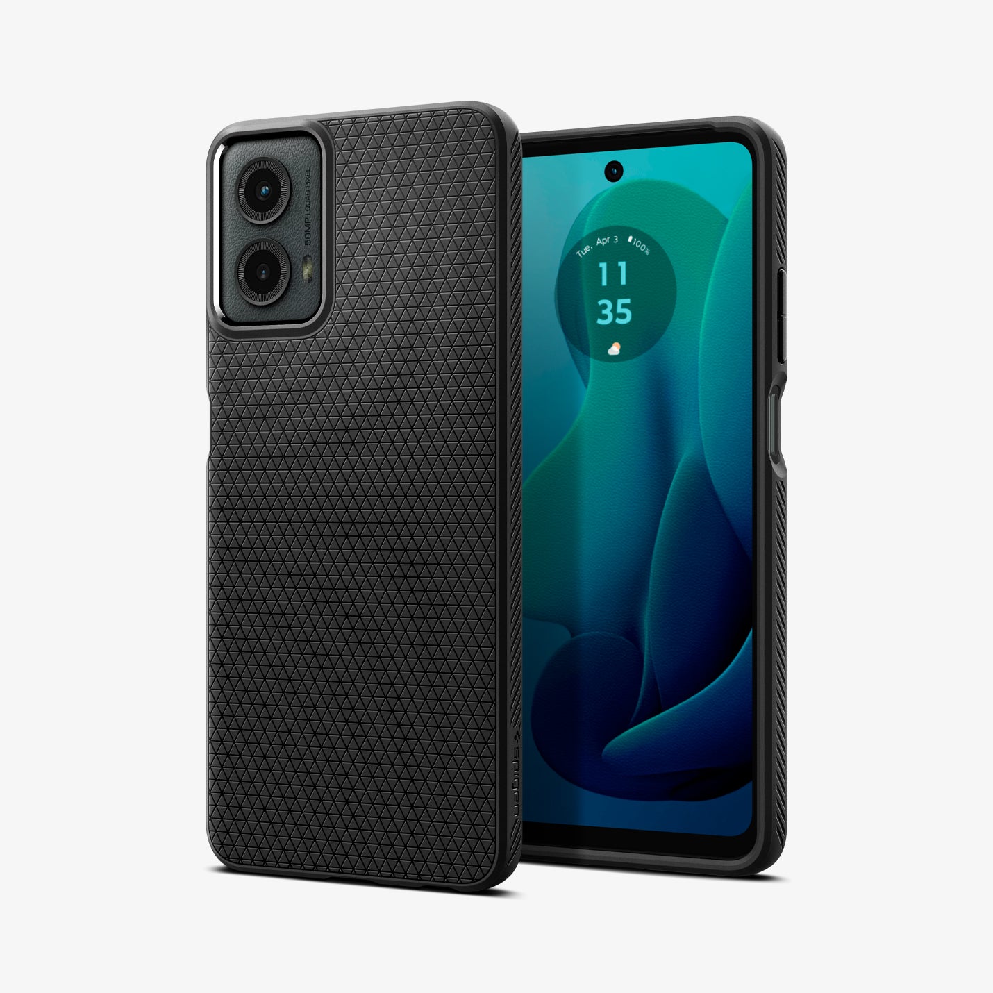 ACS07768 - Moto G 5G (2024) Case Liquid Air in Matte Black showing the back, a device showing partial front and sides