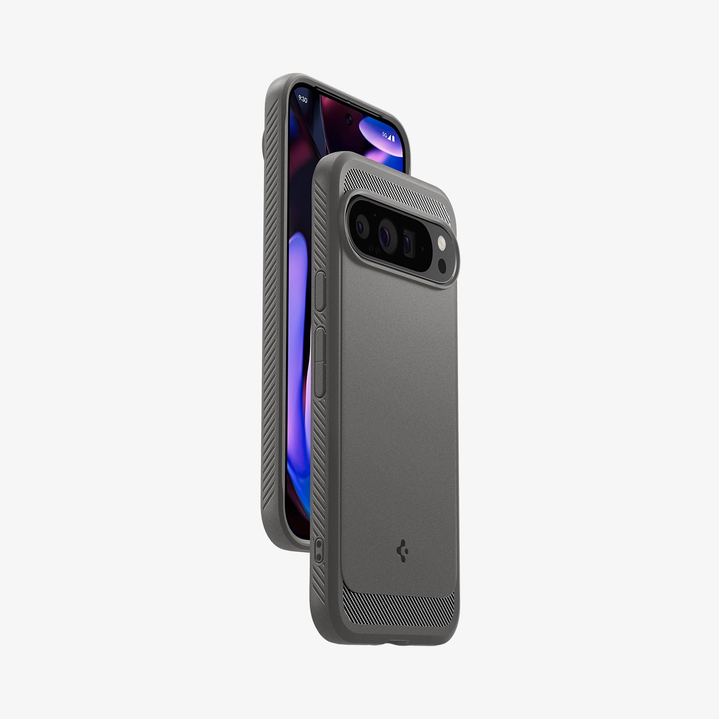 ACS07784 - Pixel 9 Pro XL Case Rugged Armor in Marble Gray showing the back, partial front and sides