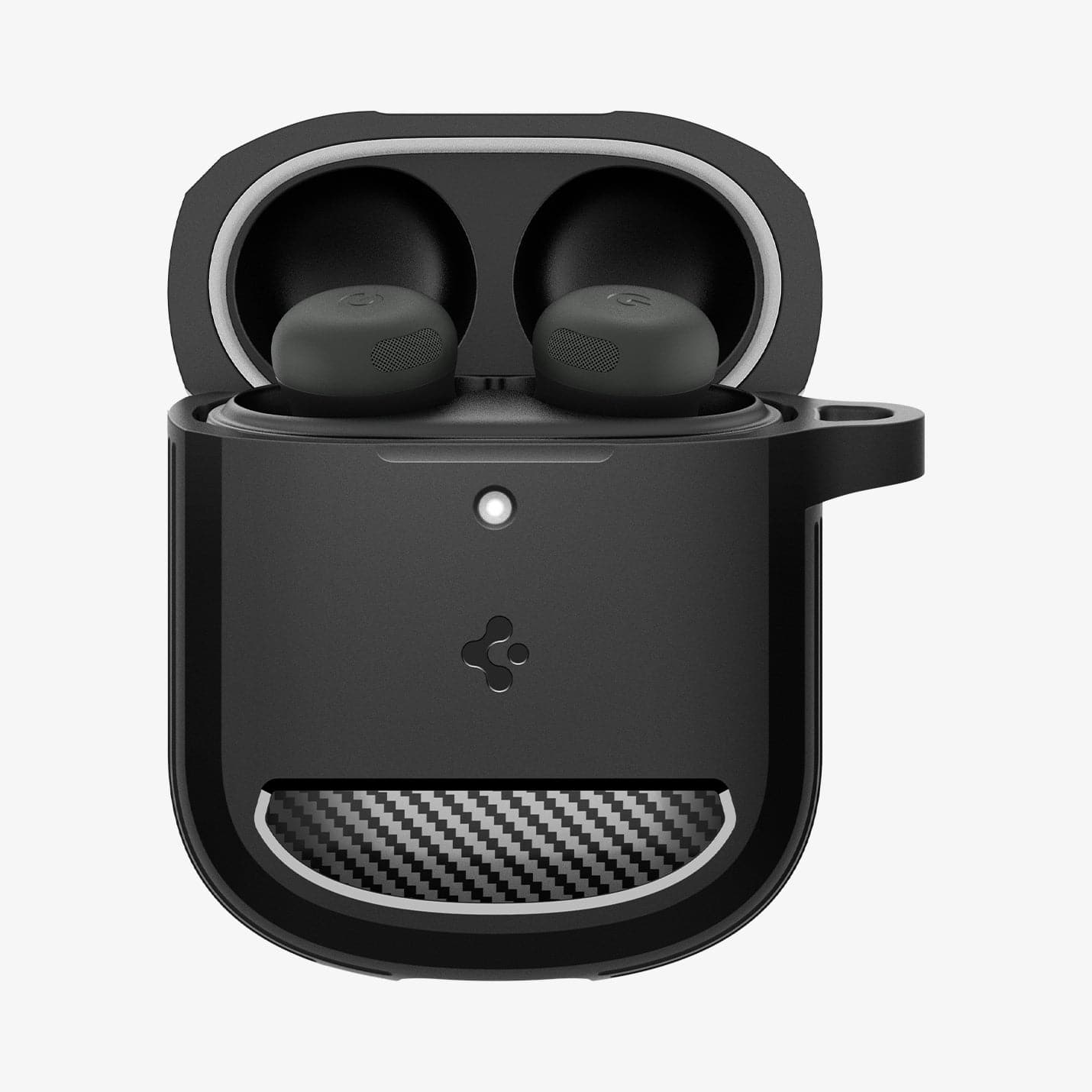 ACS07604 - Pixel Buds Pro 2 Case Rugged Armor in Matte Black showing the front with top open