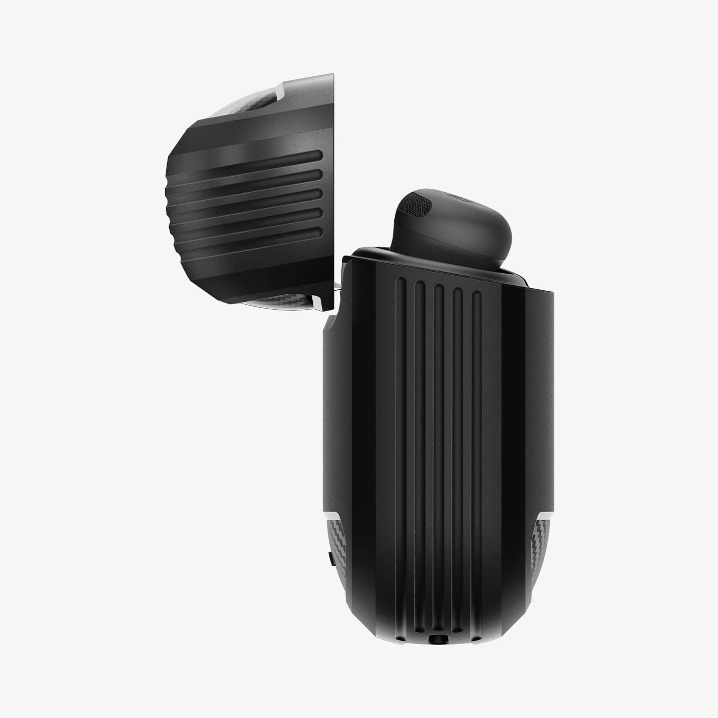 ACS07604 - Pixel Buds Pro 2 Case Rugged Armor in Matte Black showing the side with top open