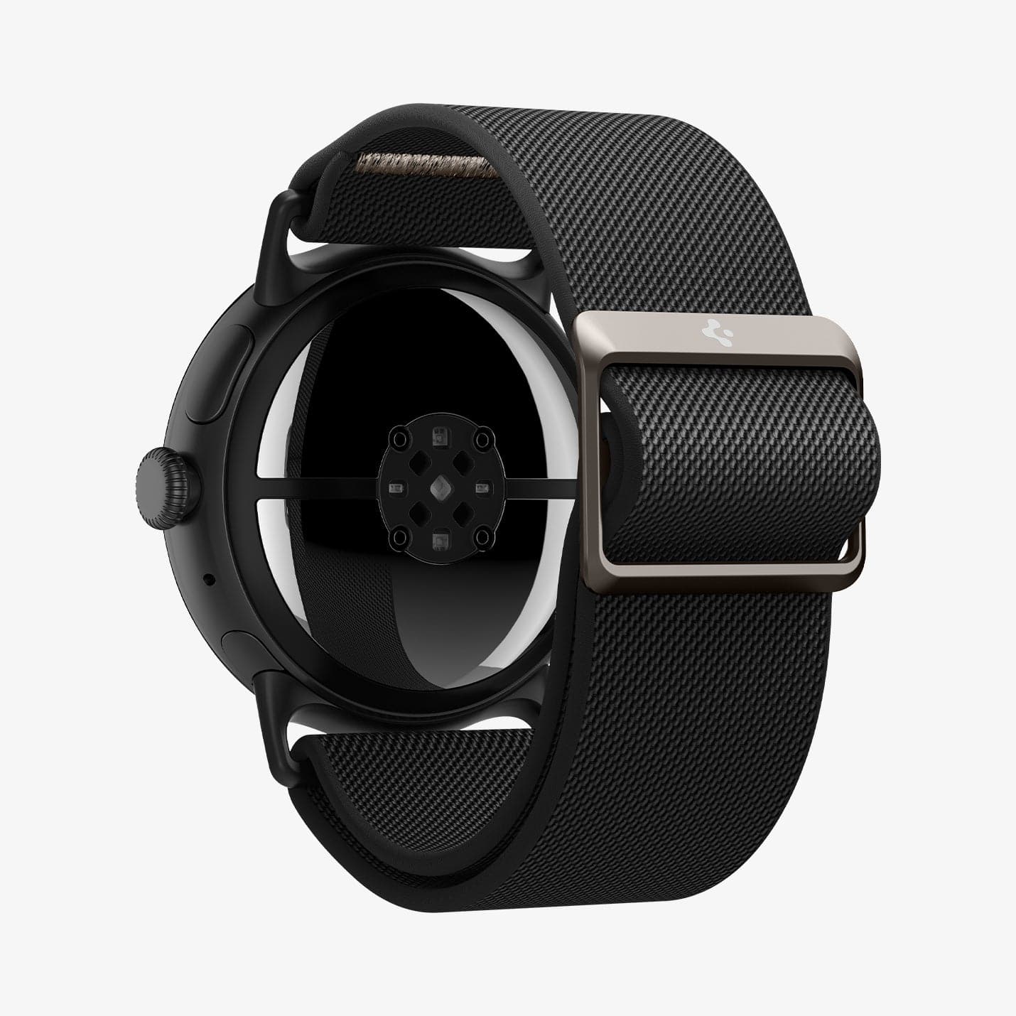 AMP07601 - Pixel Watch 3 (45mm) Case Lite Fit in Black showing the back, partial inner sides and back of the band