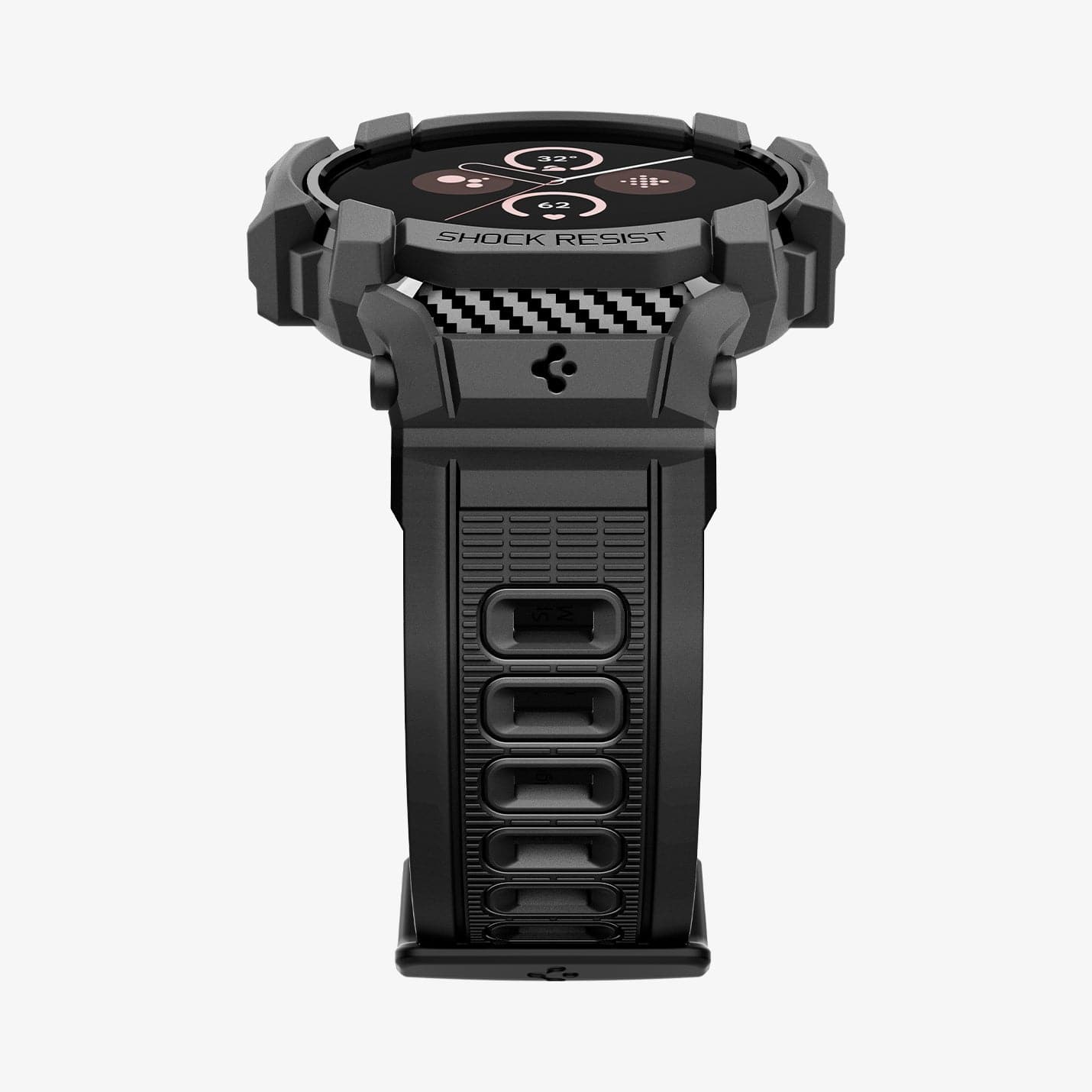 ACS07599 - Pixel Watch 3 (45mm) Case Rugged Armor Pro in Black showing the partial front and side