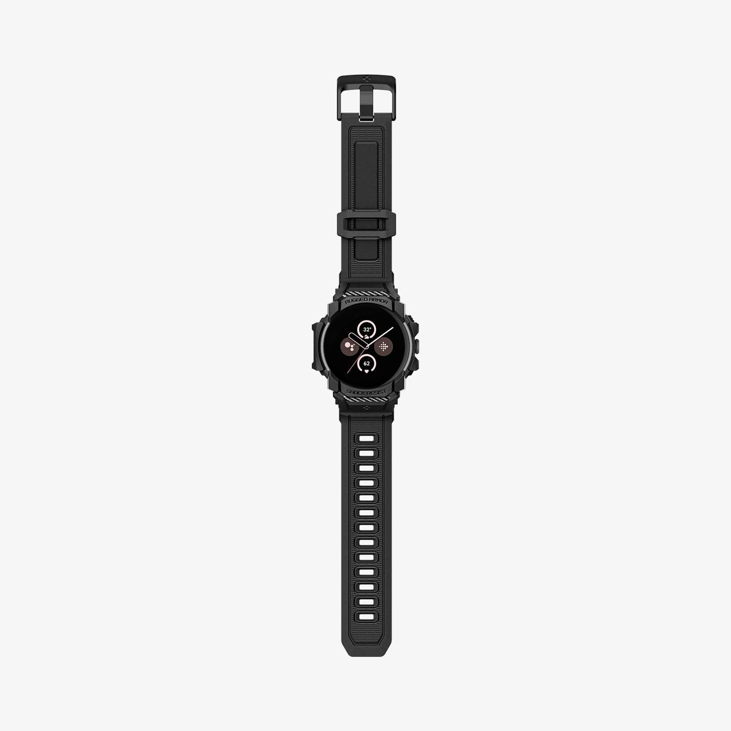 ACS07599 - Pixel Watch 3 (45mm) Case Rugged Armor Pro in Black showing the front band stretched out