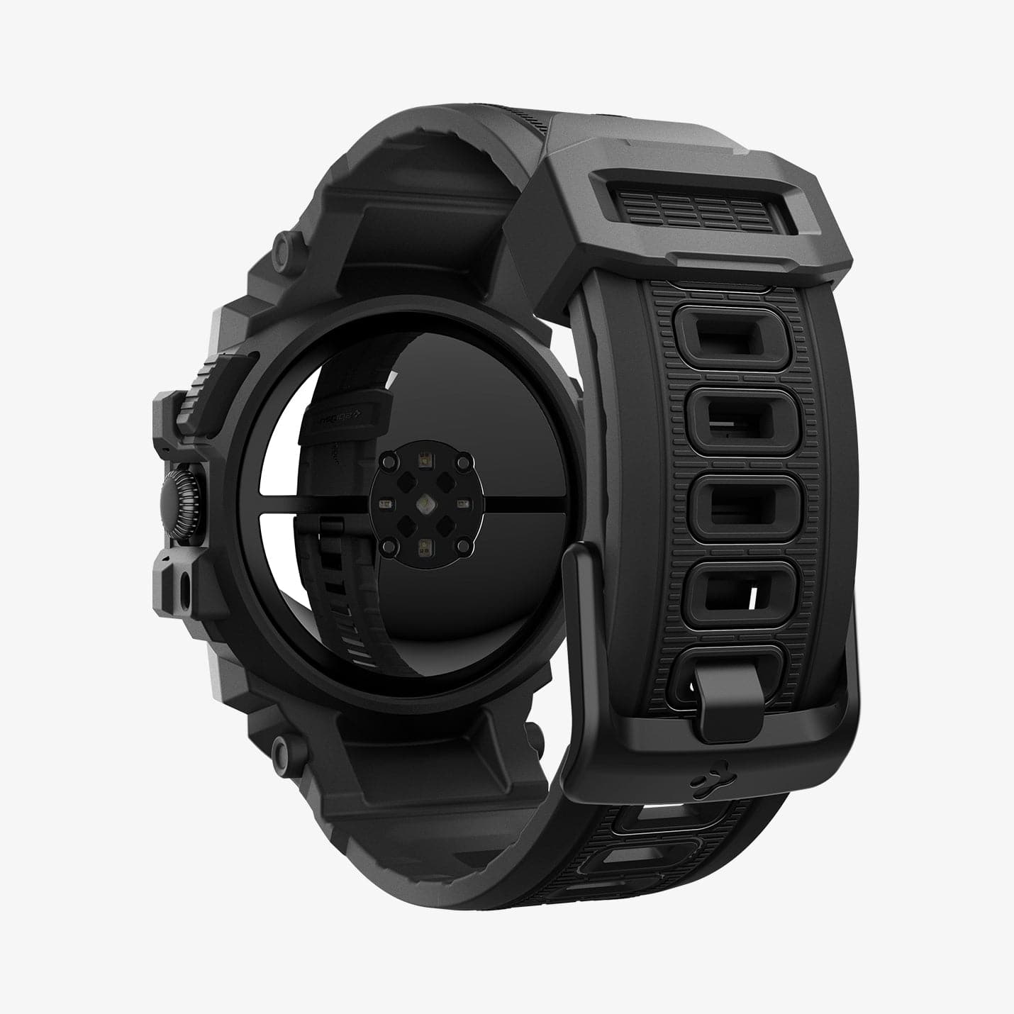 ACS07599 - Pixel Watch 3 (45mm) Case Rugged Armor Pro in Black showing the back, partial inner side and bottom