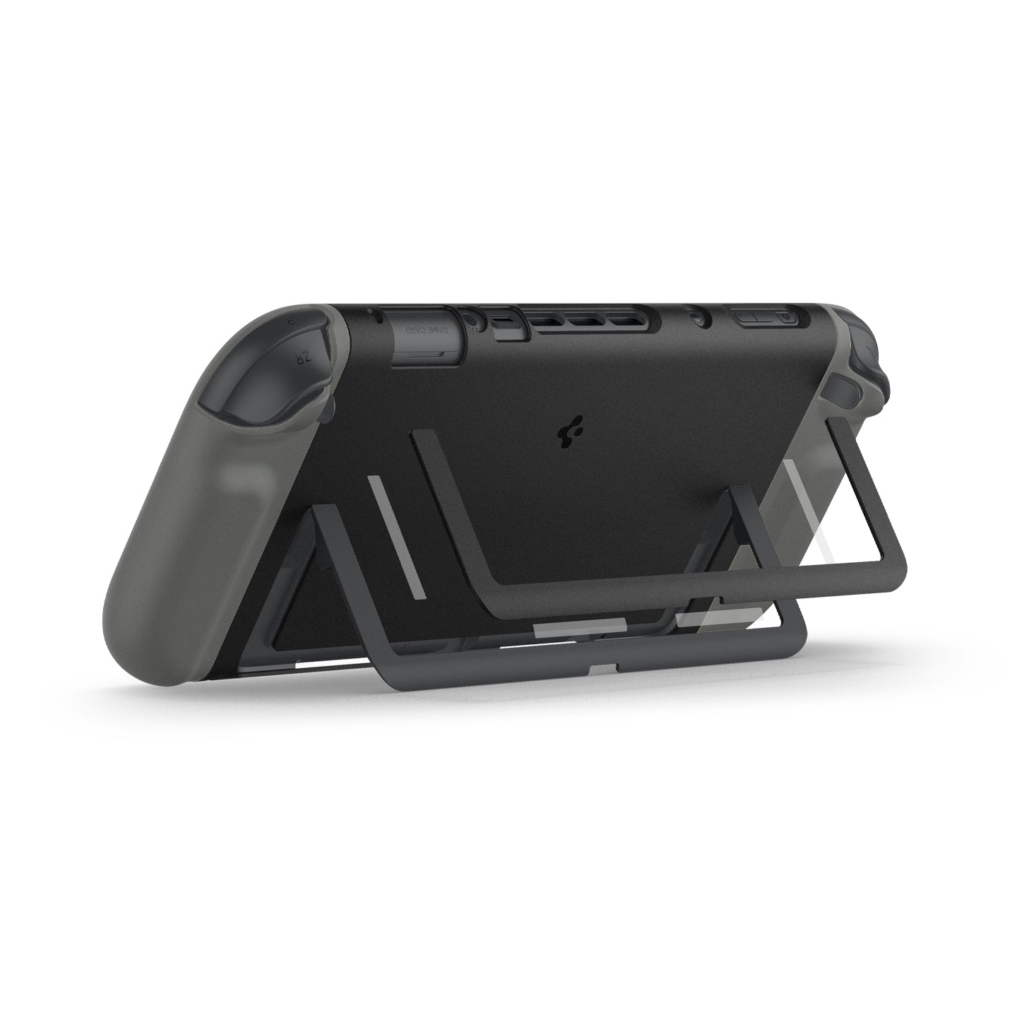 ACS09343 - Nintendo Switch 2 Case Nano Pop in Black Sesame showing the back, top and partial side while layers of the stand detached from each other