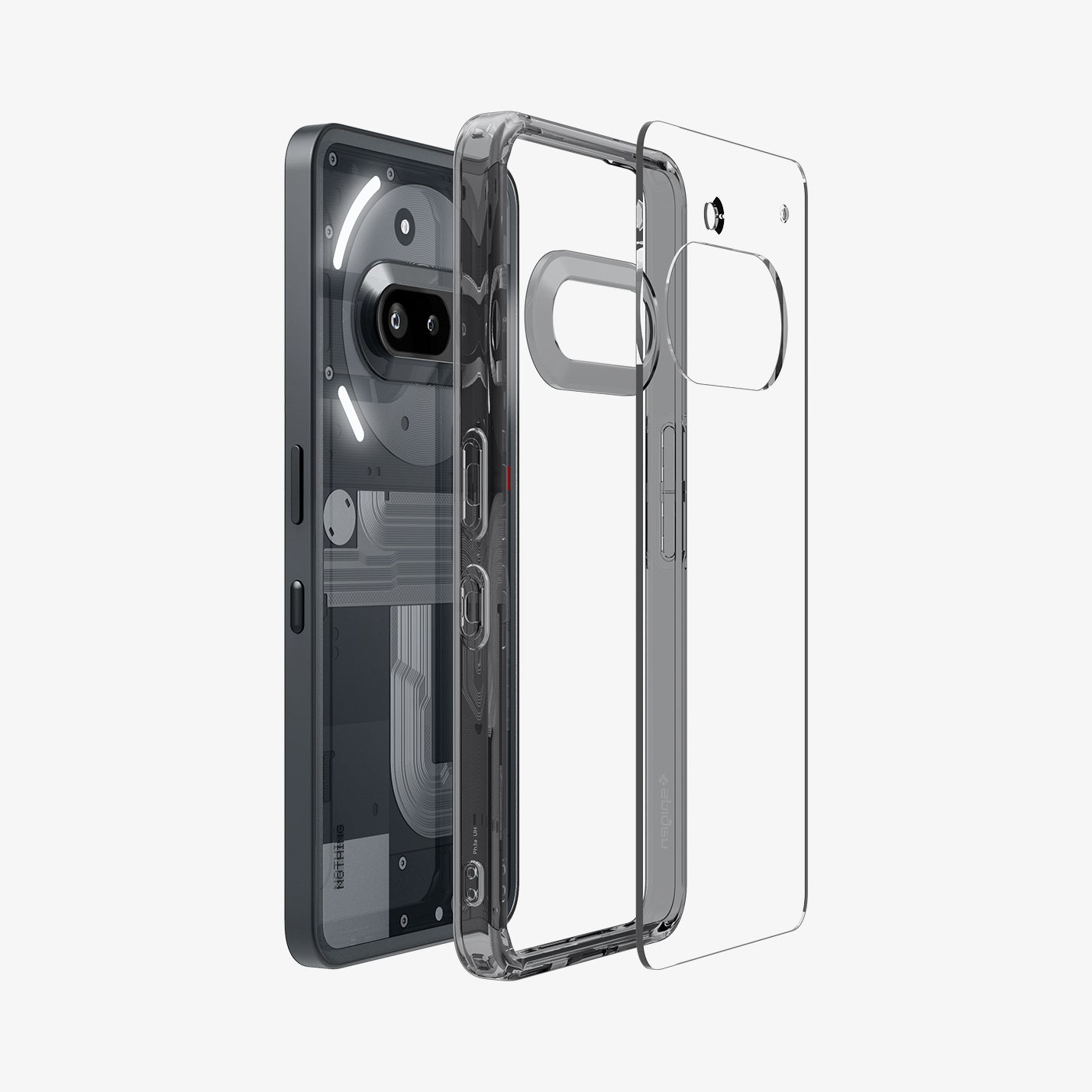 ACS09373 - Nothing Phone (3a) Case Ultra Hybrid in Space Crystal showing the multiple layers of case hovering away from the device