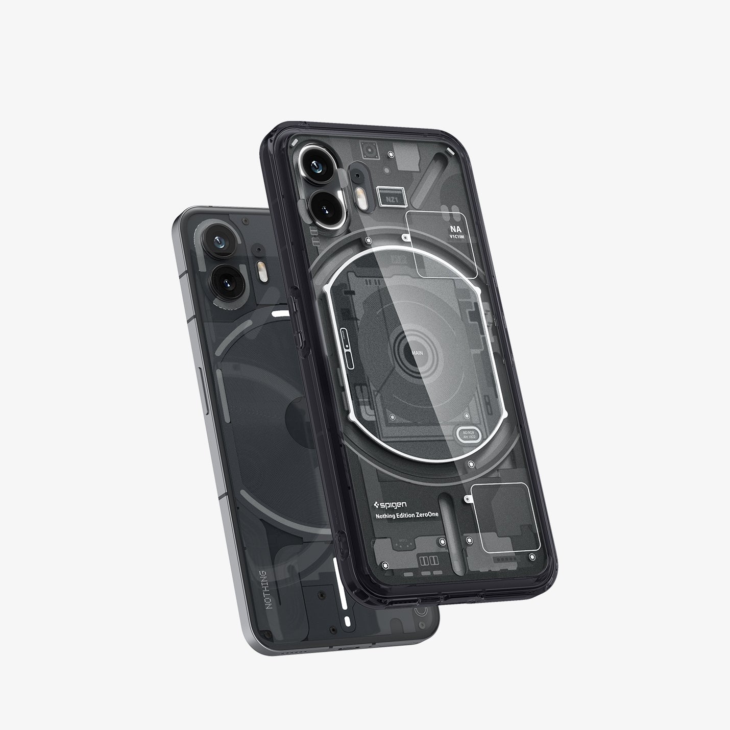 ACS06996 - Nothing Phone Series Case Ultra Hybrid Zero One showing the back and partial side of two devices