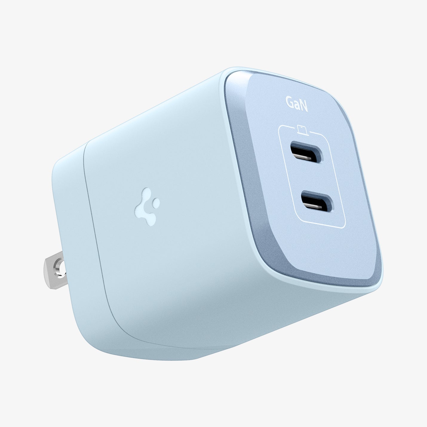 ACH05153 - ArcStation™ Pro GaN 452 Dual USB-C Wall Charger PE2203 in Sierra Blue showing the center and partial sides and top of a wall charger with 2 types of usb c type ports