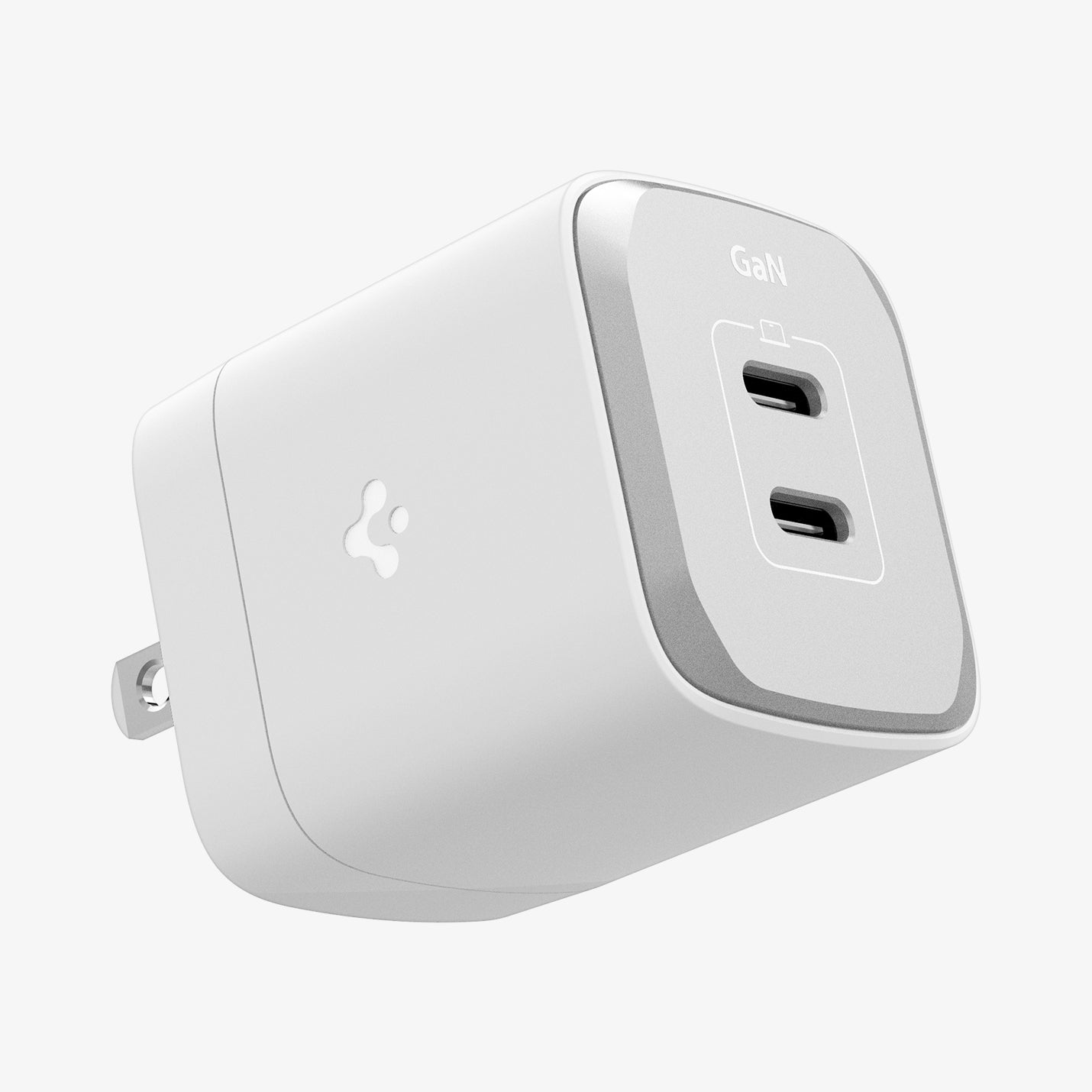 ACH05152 - ArcStation™ Pro GaN 452 Dual USB-C Wall Charger PE2203 in White showing the center and partial sides and top of a wall charger with 2 types of usb c type ports