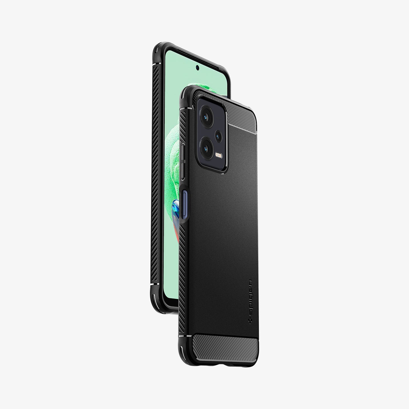 ACS05787 - Xiaomi Redmi Note 12 5G Case Rugged Armor in Matte Black showing the back and front hovering above and partial sides