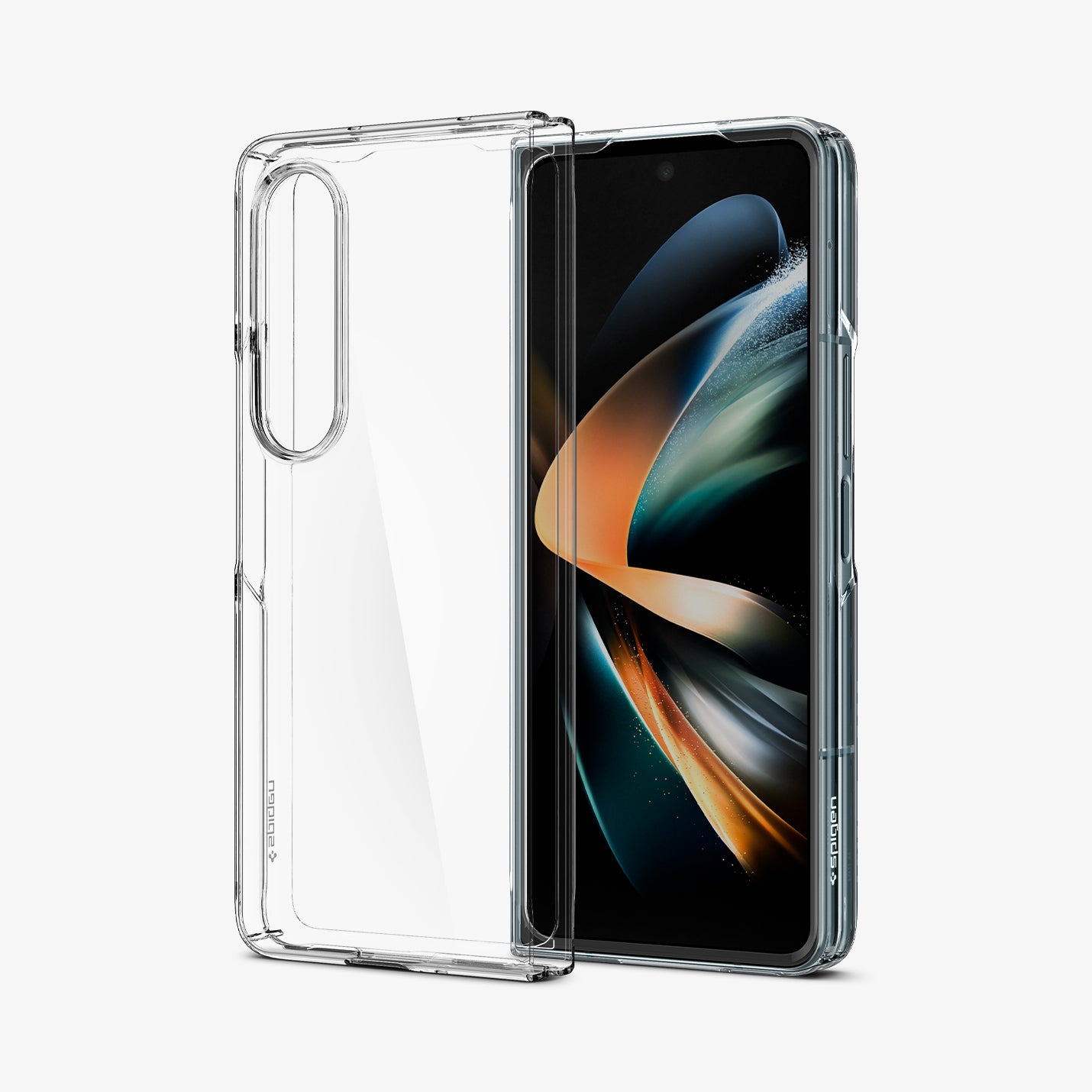 ACS05104 - Galaxy Z Fold 4 Case AirSkin in crystal clear showing the front and back with no device in back of case