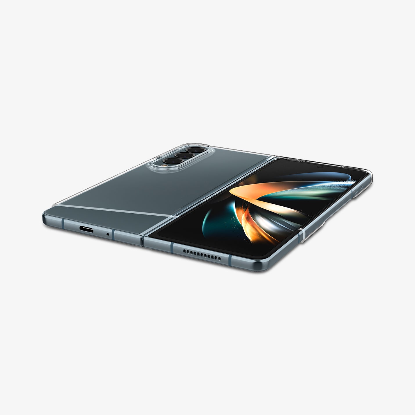 ACS05104 - Galaxy Z Fold 4 Case AirSkin in crystal clear showing the back and front with device laying flat