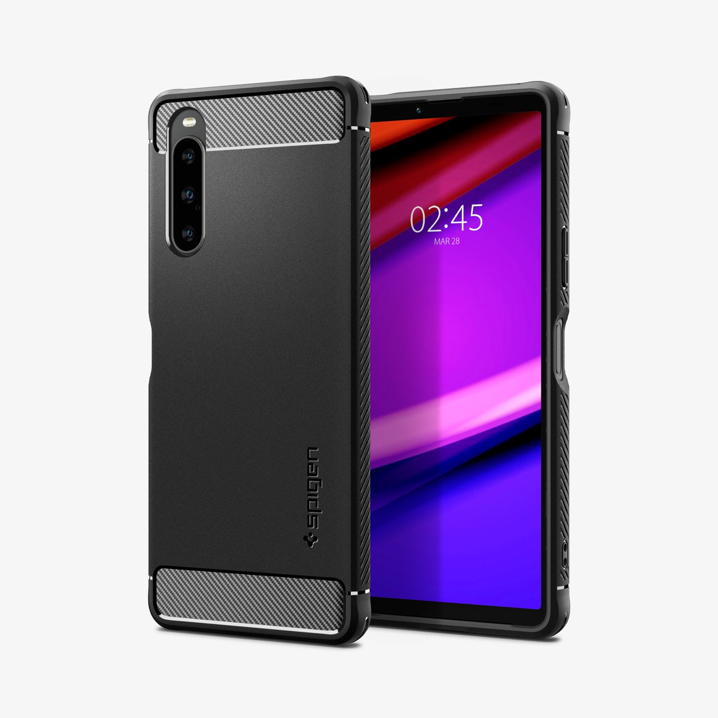 ACS06202 - Sony Xperia 10 V Case Rugged Armor in matte black showing the back and front